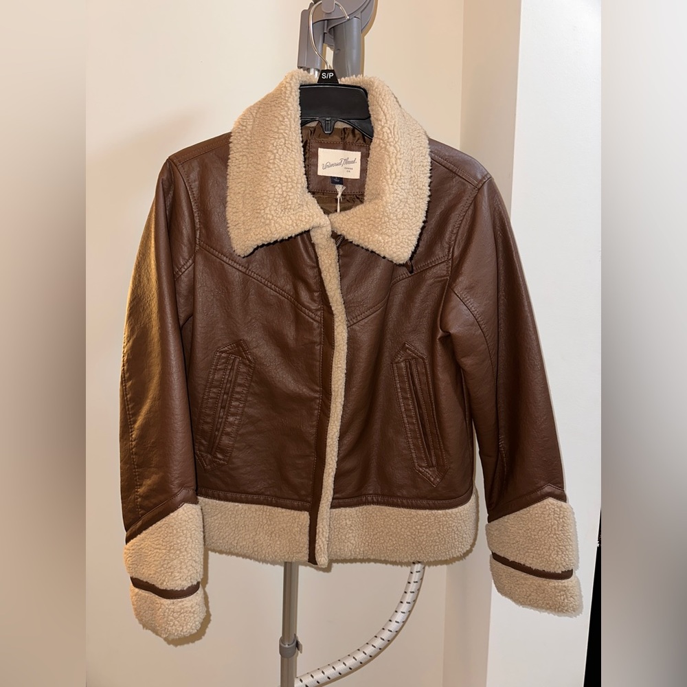 Faux Leather and Shearling Coat. NWT. Size Small.